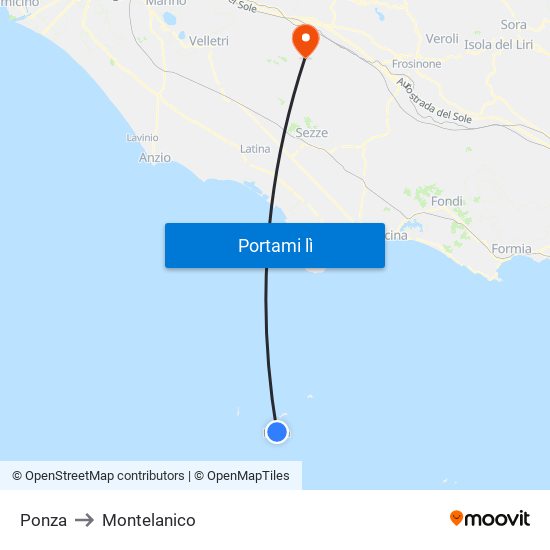 Ponza to Montelanico map