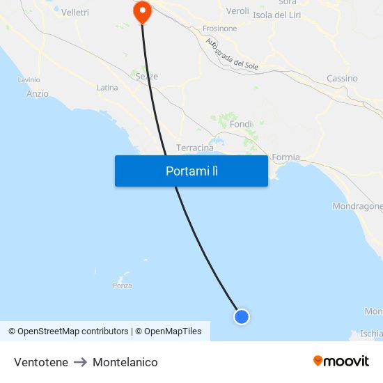 Ventotene to Montelanico map