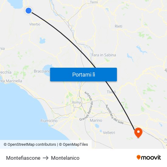 Montefiascone to Montelanico map