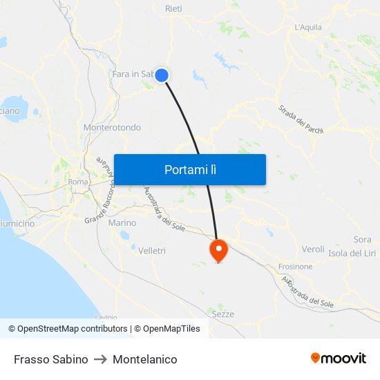 Frasso Sabino to Montelanico map