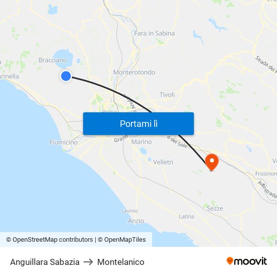 Anguillara Sabazia to Montelanico map