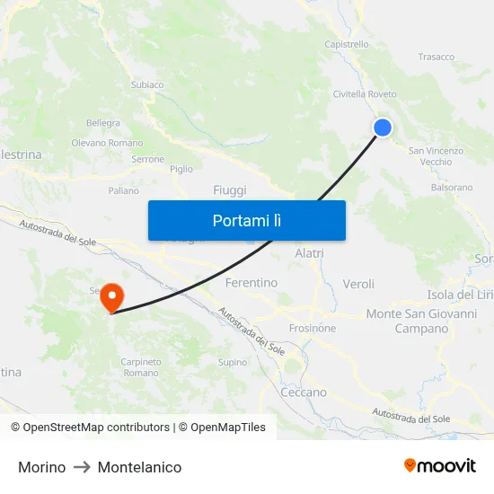 Morino to Montelanico map