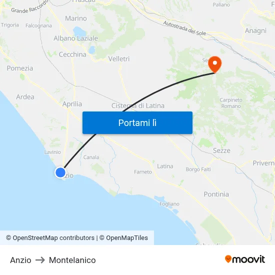 Anzio to Montelanico map
