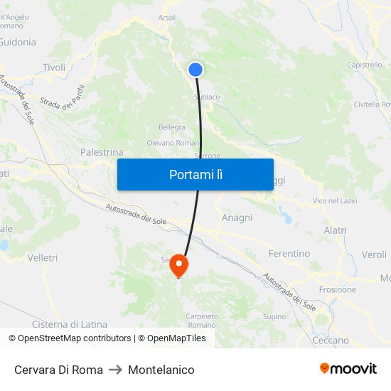 Cervara Di Roma to Montelanico map