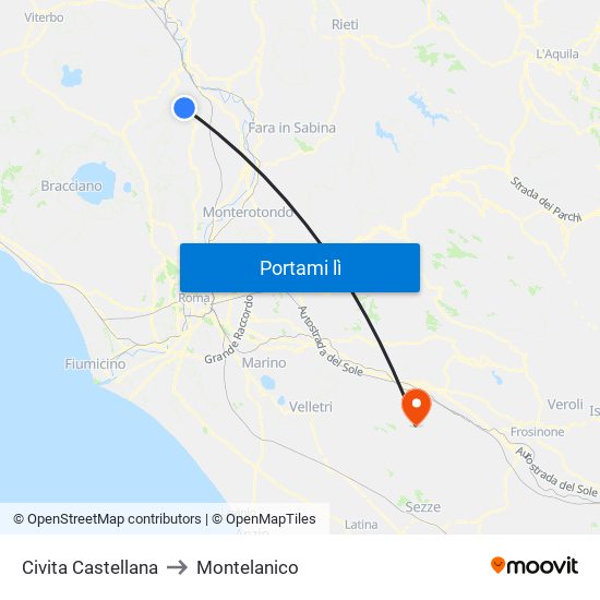 Civita Castellana to Montelanico map