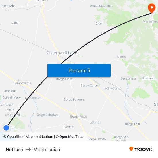 Nettuno to Montelanico map