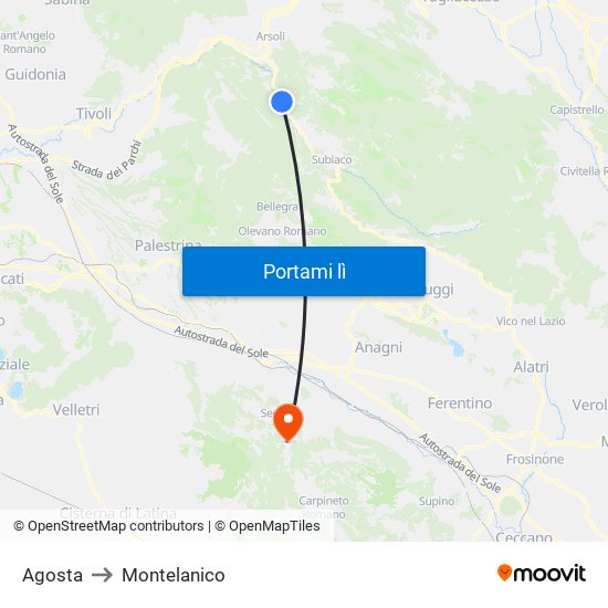 Agosta to Montelanico map