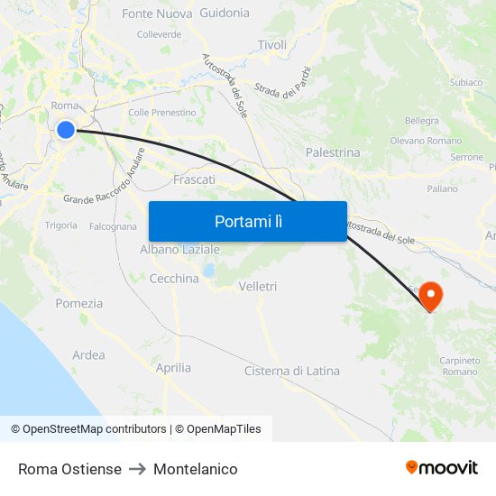 Roma Ostiense to Montelanico map