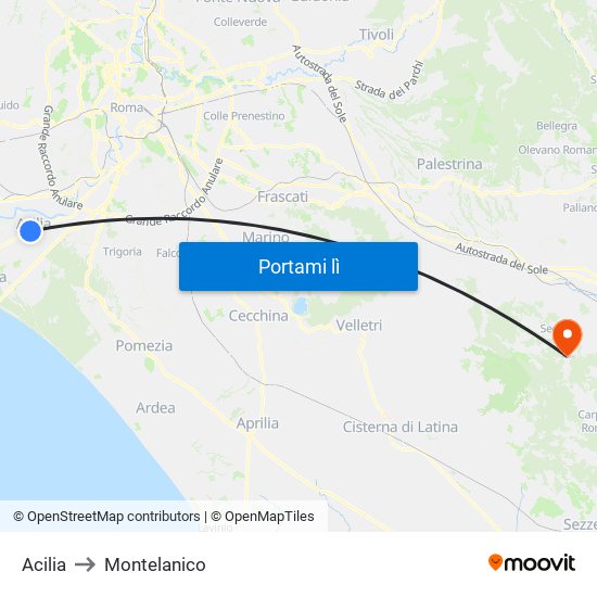 Acilia to Montelanico map