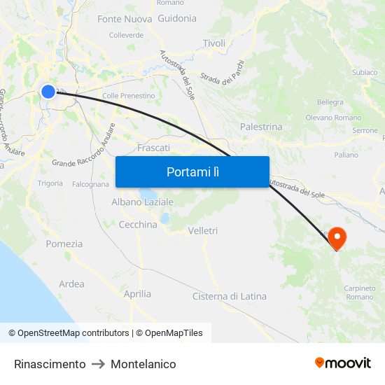 Rinascimento to Montelanico map