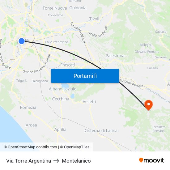Via Torre Argentina to Montelanico map