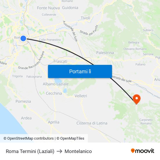 Roma Termini (Laziali) to Montelanico map