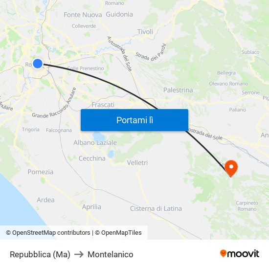 Repubblica (Ma) to Montelanico map