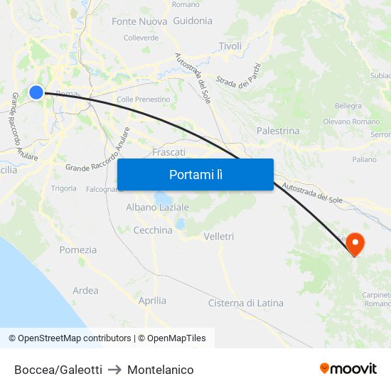 Boccea/Galeotti to Montelanico map