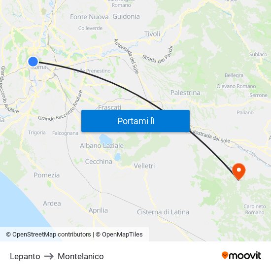 Lepanto to Montelanico map