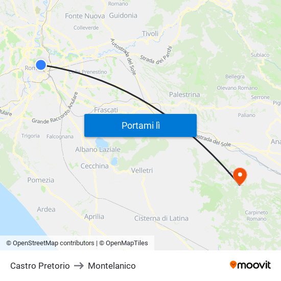 Castro Pretorio to Montelanico map