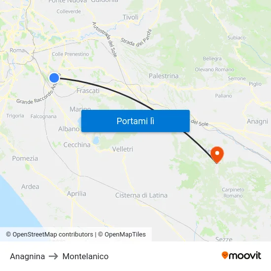 Anagnina to Montelanico map