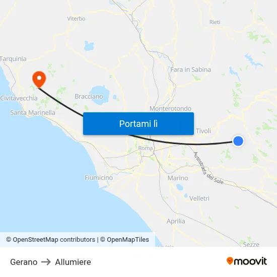 Gerano to Allumiere map