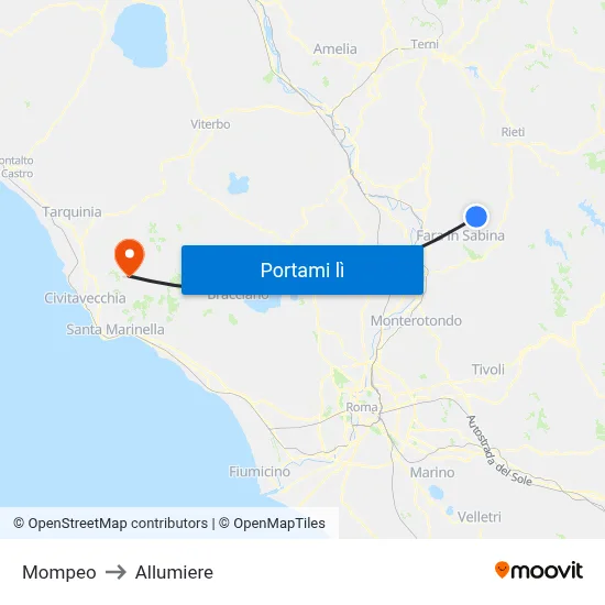 Mompeo to Allumiere map