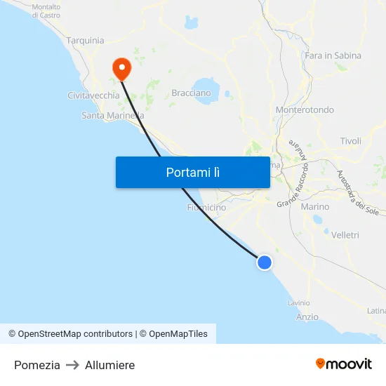Pomezia to Allumiere map