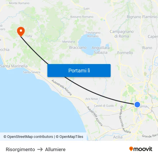 Risorgimento to Allumiere map