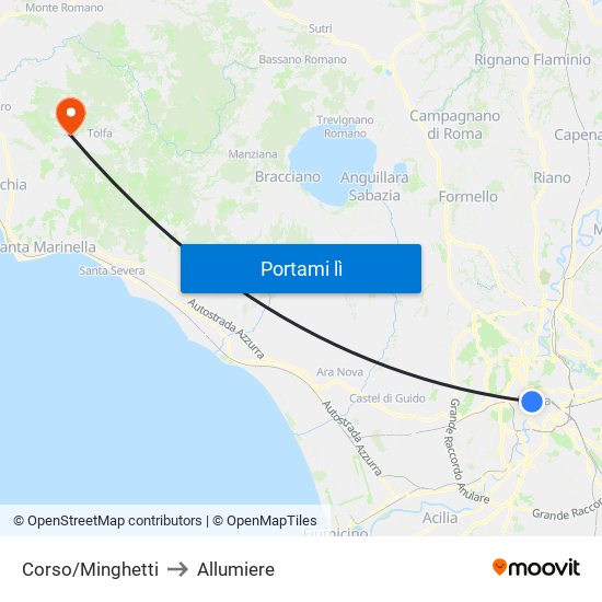 Corso/Minghetti to Allumiere map