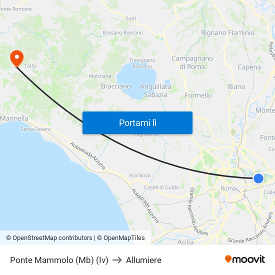 Ponte Mammolo (Mb) (Iv) to Allumiere map