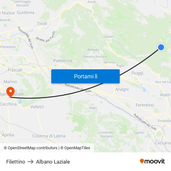 Filettino to Albano Laziale map