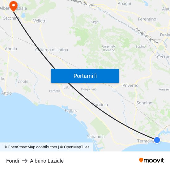 Fondi to Albano Laziale map