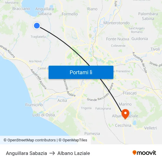 Anguillara Sabazia to Albano Laziale map