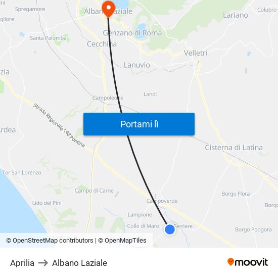 Aprilia to Albano Laziale map