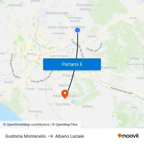 Guidonia Montecelio to Albano Laziale map