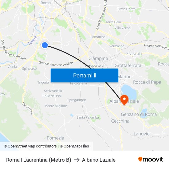 Roma | Laurentina (Metro B) to Albano Laziale map