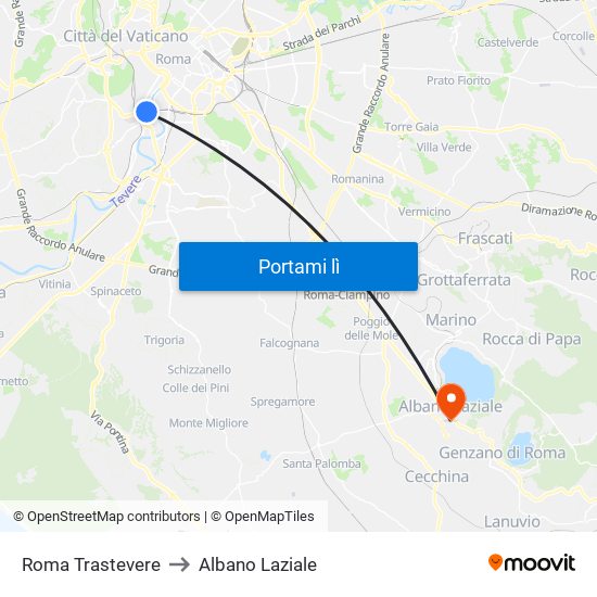 Roma Trastevere to Albano Laziale map