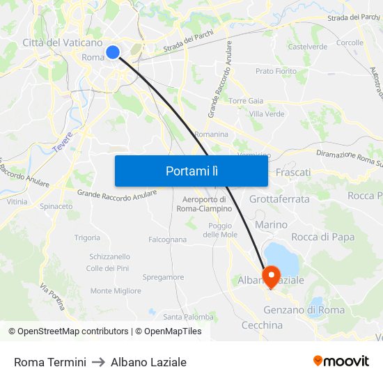Roma Termini to Albano Laziale map