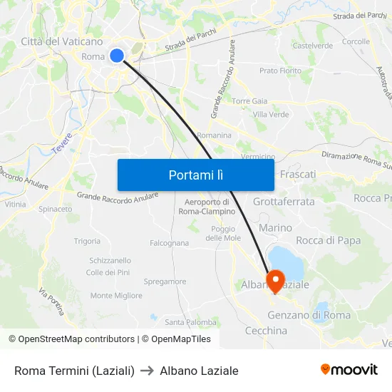 Roma Termini (Laziali) to Albano Laziale map