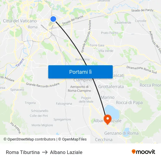 Roma Tiburtina to Albano Laziale map