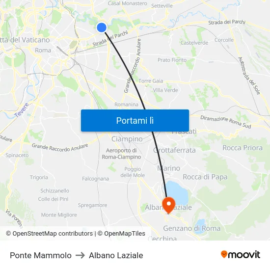 Ponte Mammolo to Albano Laziale map