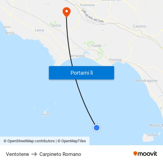 Ventotene to Carpineto Romano map