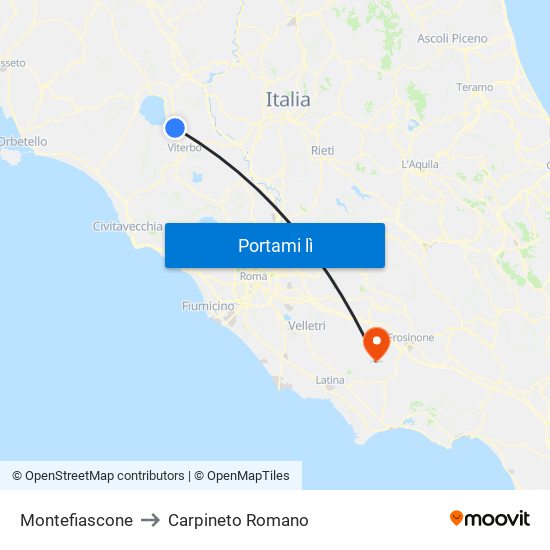 Montefiascone to Carpineto Romano map