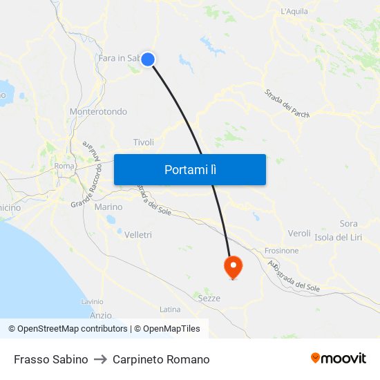 Frasso Sabino to Carpineto Romano map