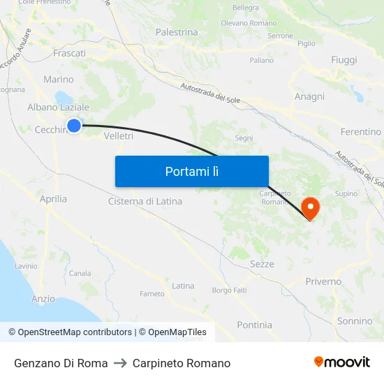 Genzano Di Roma to Carpineto Romano map