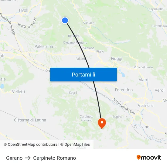 Gerano to Carpineto Romano map