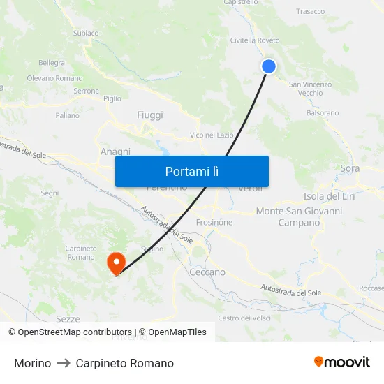 Morino to Carpineto Romano map