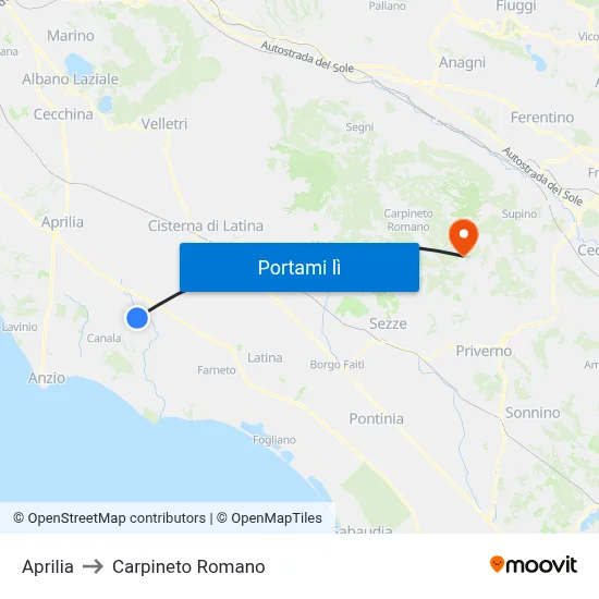 Aprilia to Carpineto Romano map