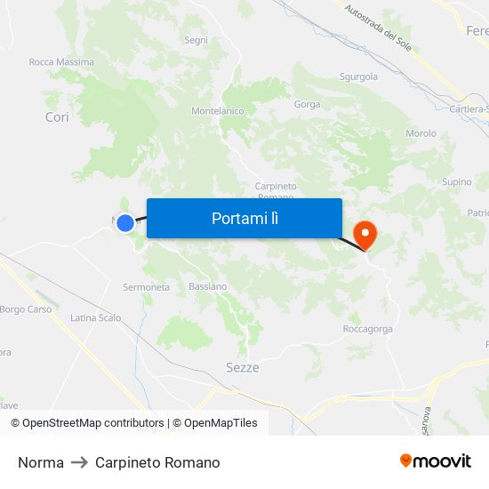 Norma to Carpineto Romano map