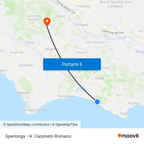 Sperlonga to Carpineto Romano map