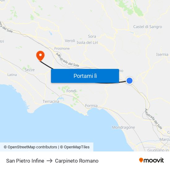 San Pietro Infine to Carpineto Romano map