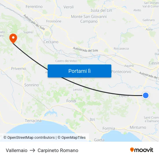 Vallemaio to Carpineto Romano map
