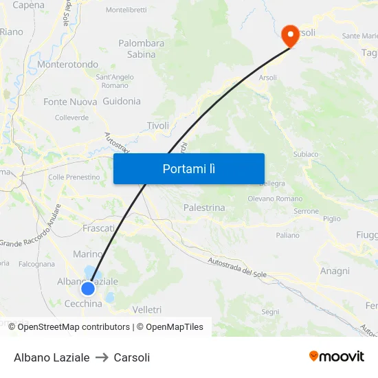 Albano Laziale to Carsoli map